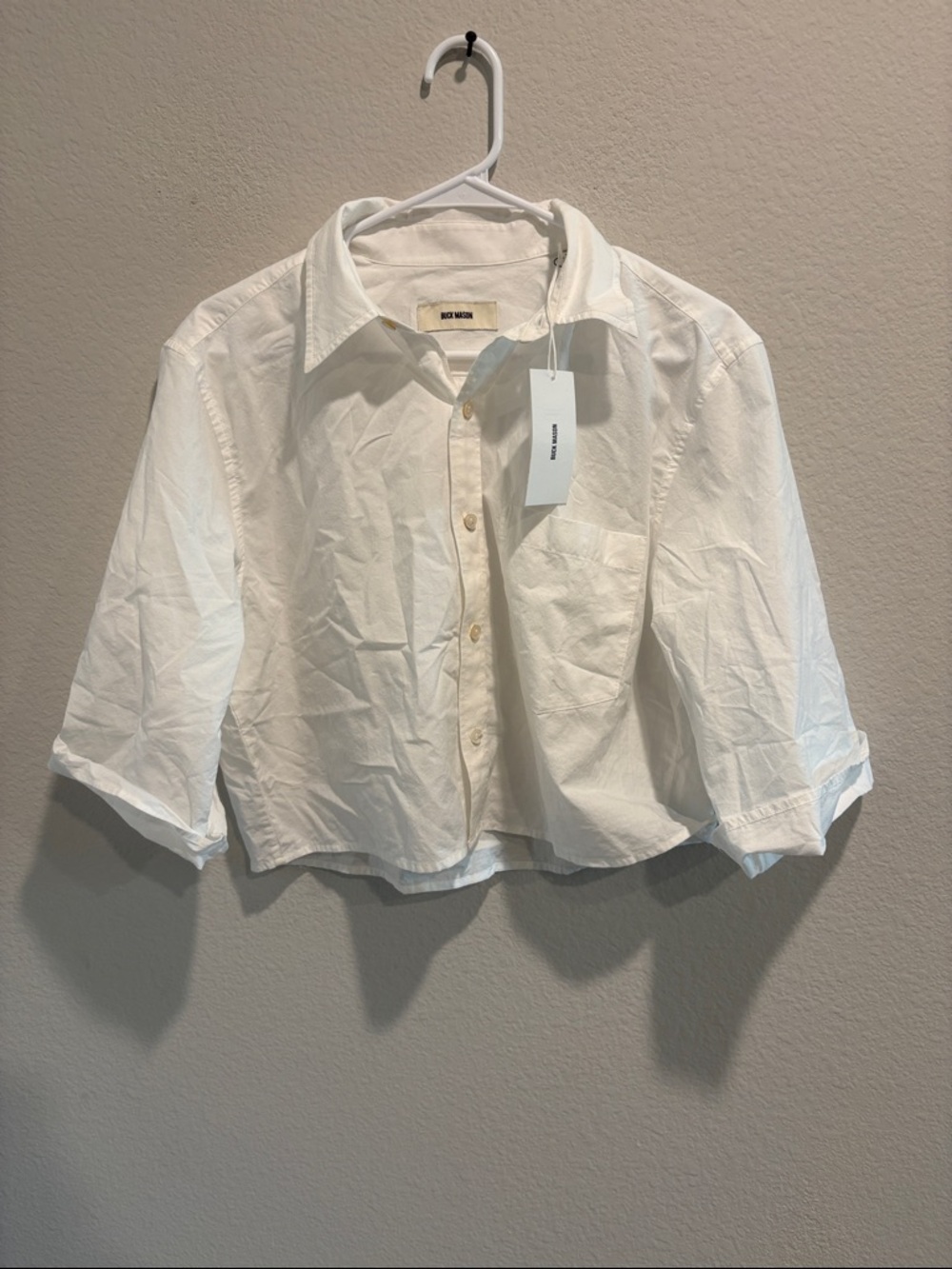 NWT Buck Mason Women’s White Mainstay Cotton Cut-Off Shirt Small Retail $138